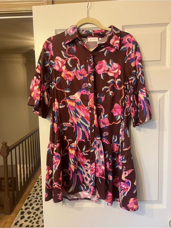 Banjanan Dresses & Skirts - Banjanan Brown Floral & Multicolor Bird Print Women's Dress